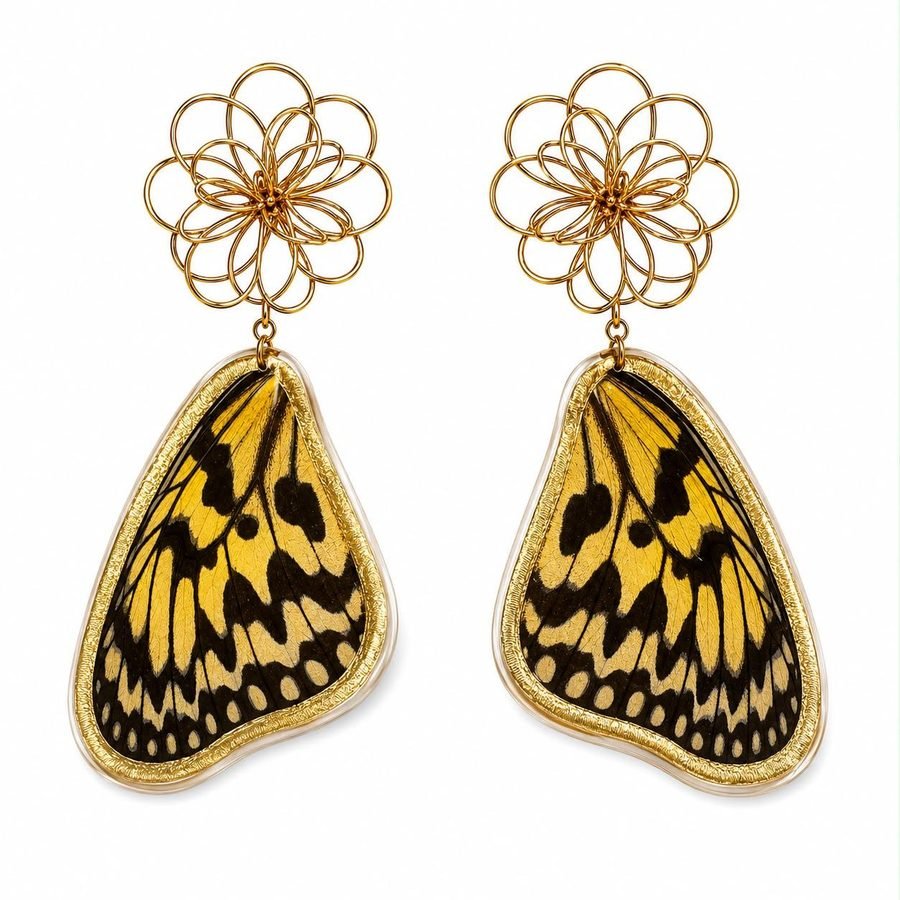 Pendientes Canela, alas de mariposa auténticas