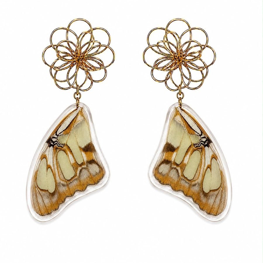 Pendientes Ceniza, alas de mariposa auténticas