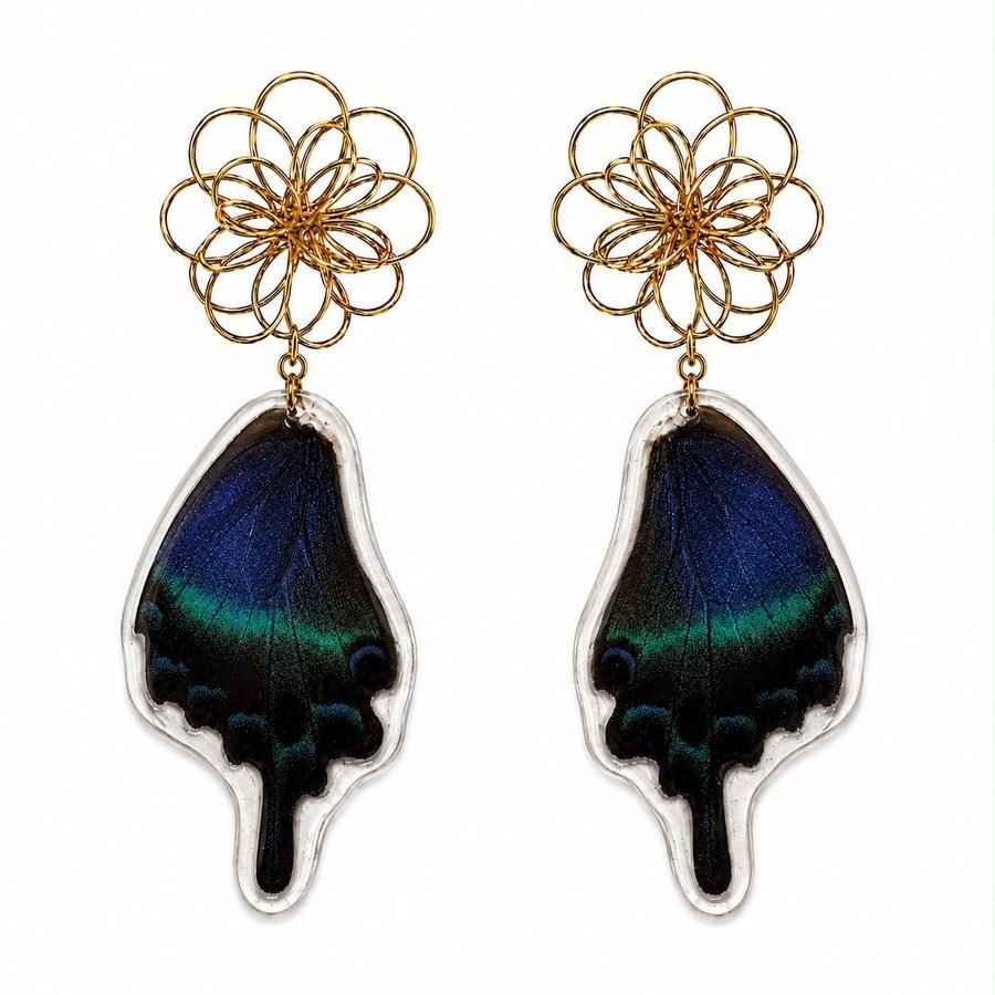 Pendientes Jaguar, alas de mariposa auténticas
